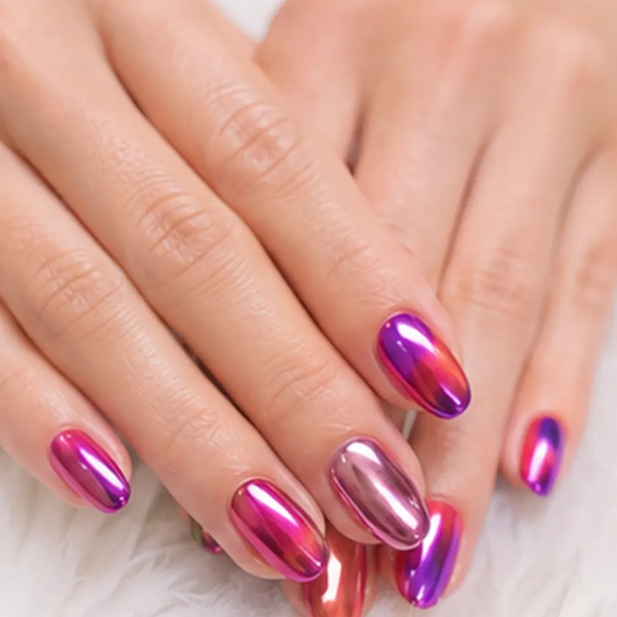 Chrome red and pink nails by Lumi Nails & Beauty