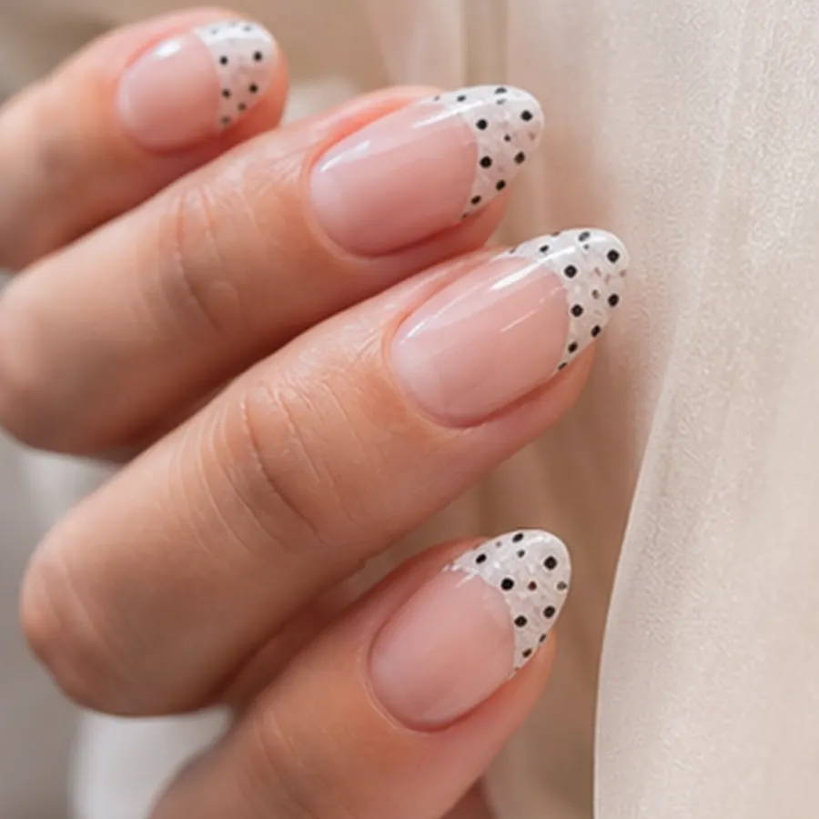 Soft spotted French tip nails by Lumi Nails & Beauty Pacific Paradise