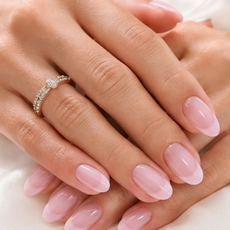 Subtle pink ombre almond nails at Lumi Nails & Beauty